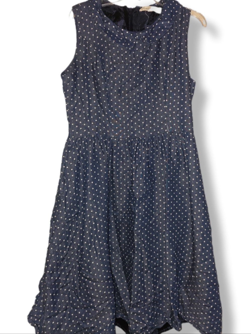 Commese Size Small Sleeveless Lined Blue Hidden Zipper Pockets Polka Dot Dress